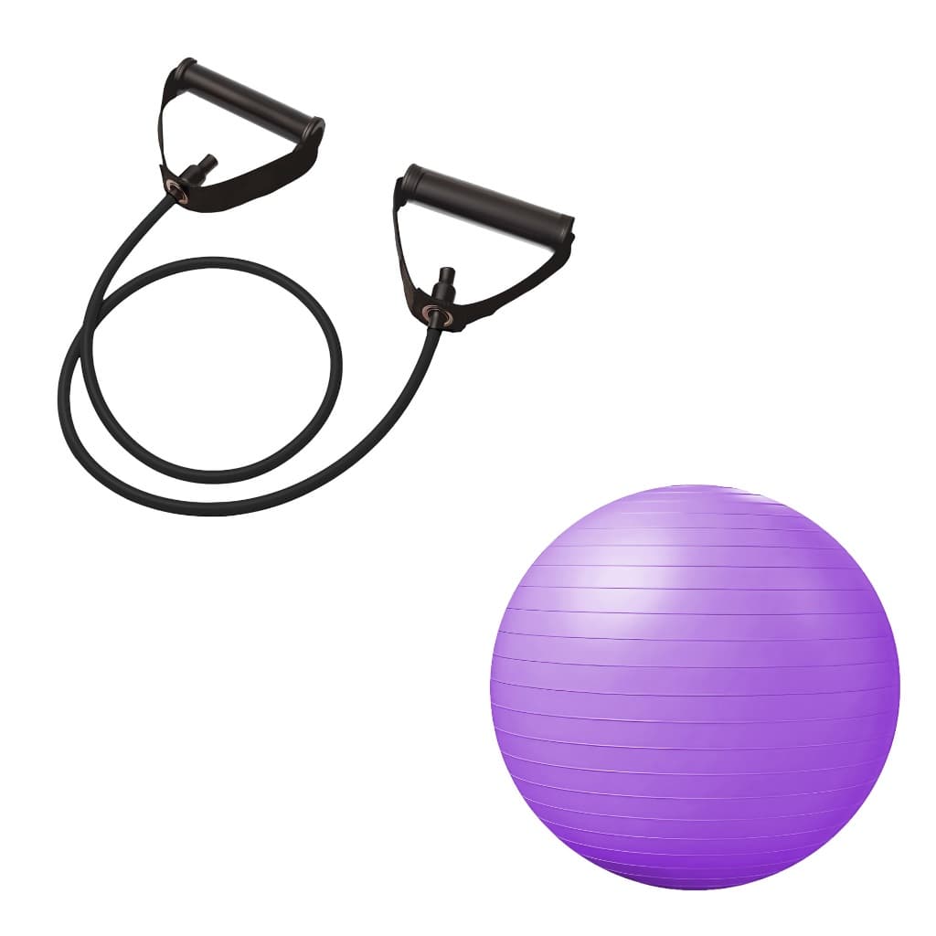 Kit Bola Pilates 75cm + Extensor Preto Forte Hipertrofia Core Exercícios JustGoFit