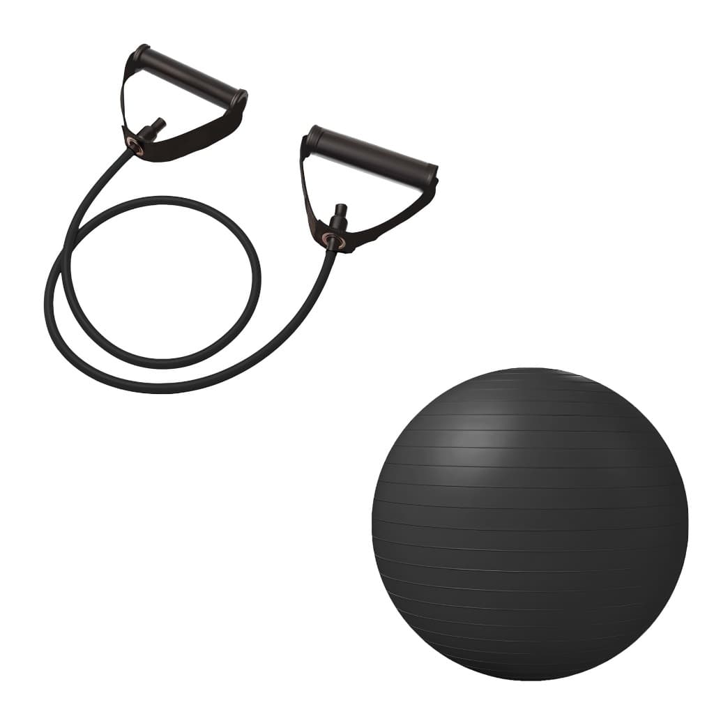 Kit Bola Pilates 65cm + Extensor Preto Forte Equilíbrio Treino Funcional JustGoFit