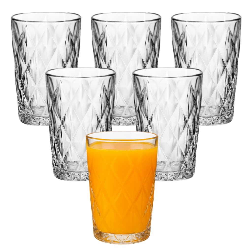 Jogo de 6 Copos Vidro Diamond Altos Resistente Transparente 400ml Água Bebida Suco Drink Buffet Bar