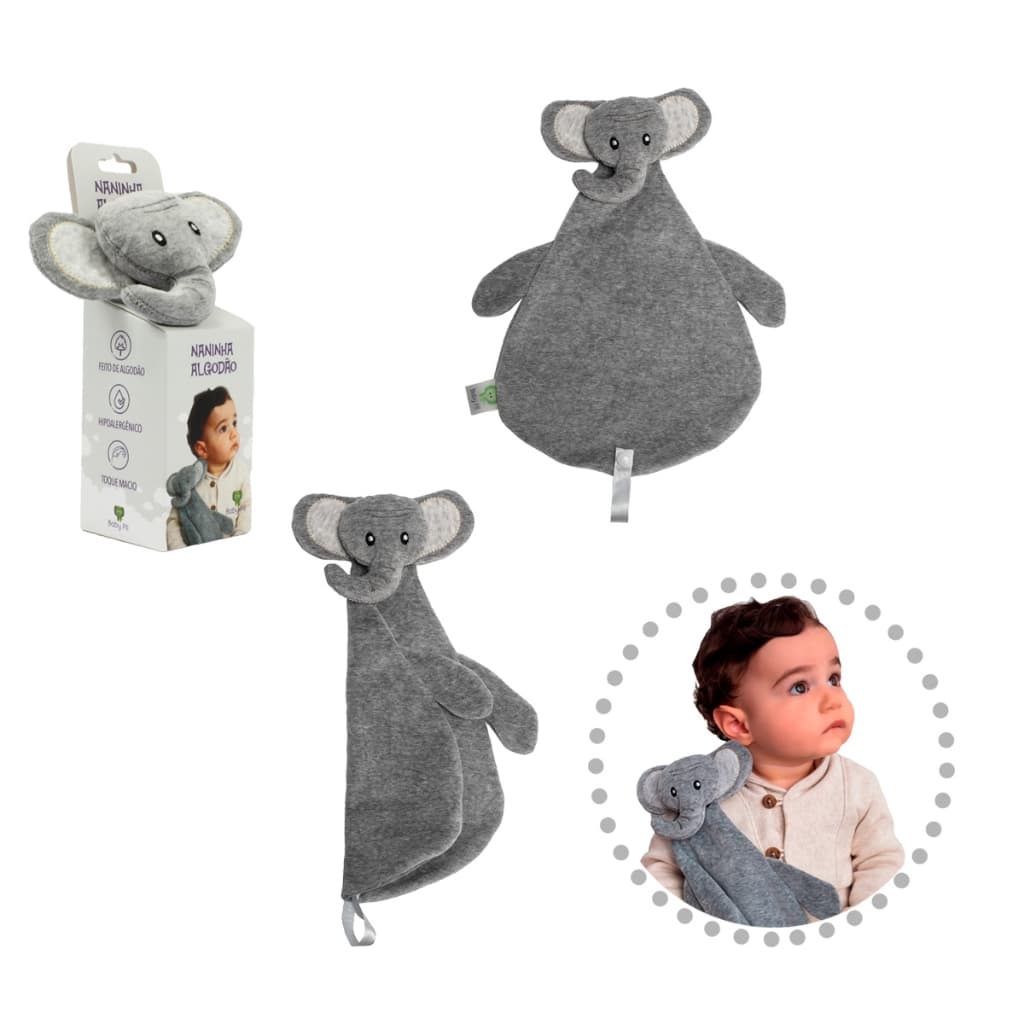 Naninha com Prendedor de Chupeta  Algodão Elefante Cinza Baby Pil