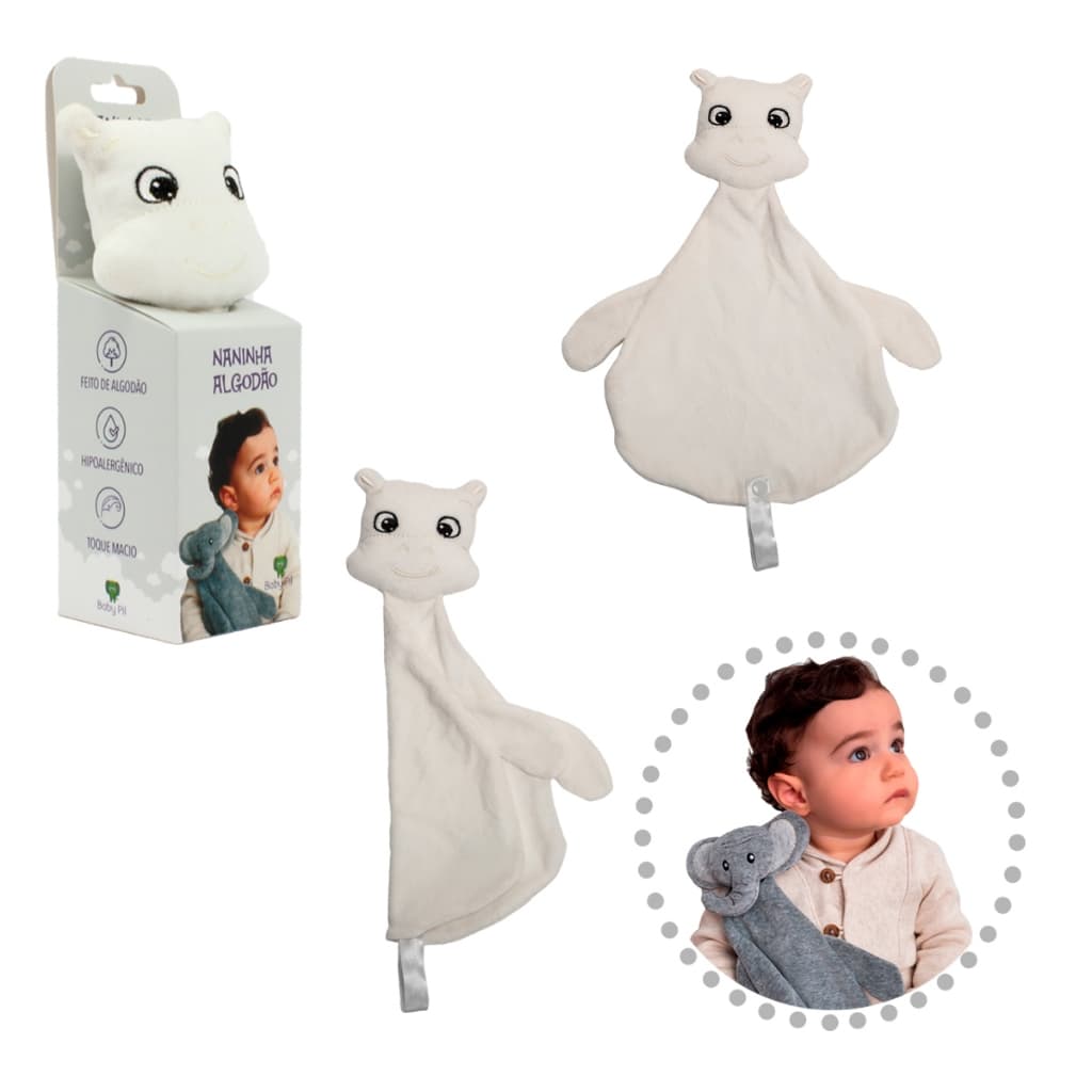 Naninha com Prendedor de Chupeta  Algodão Hipopótamo Marfim Baby Pil