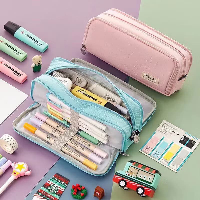 Estojo De Lápis De Tecido De Grande Capacidade Camada /Double Sided Pen Bag Pencil Case/Escolar ref 90400