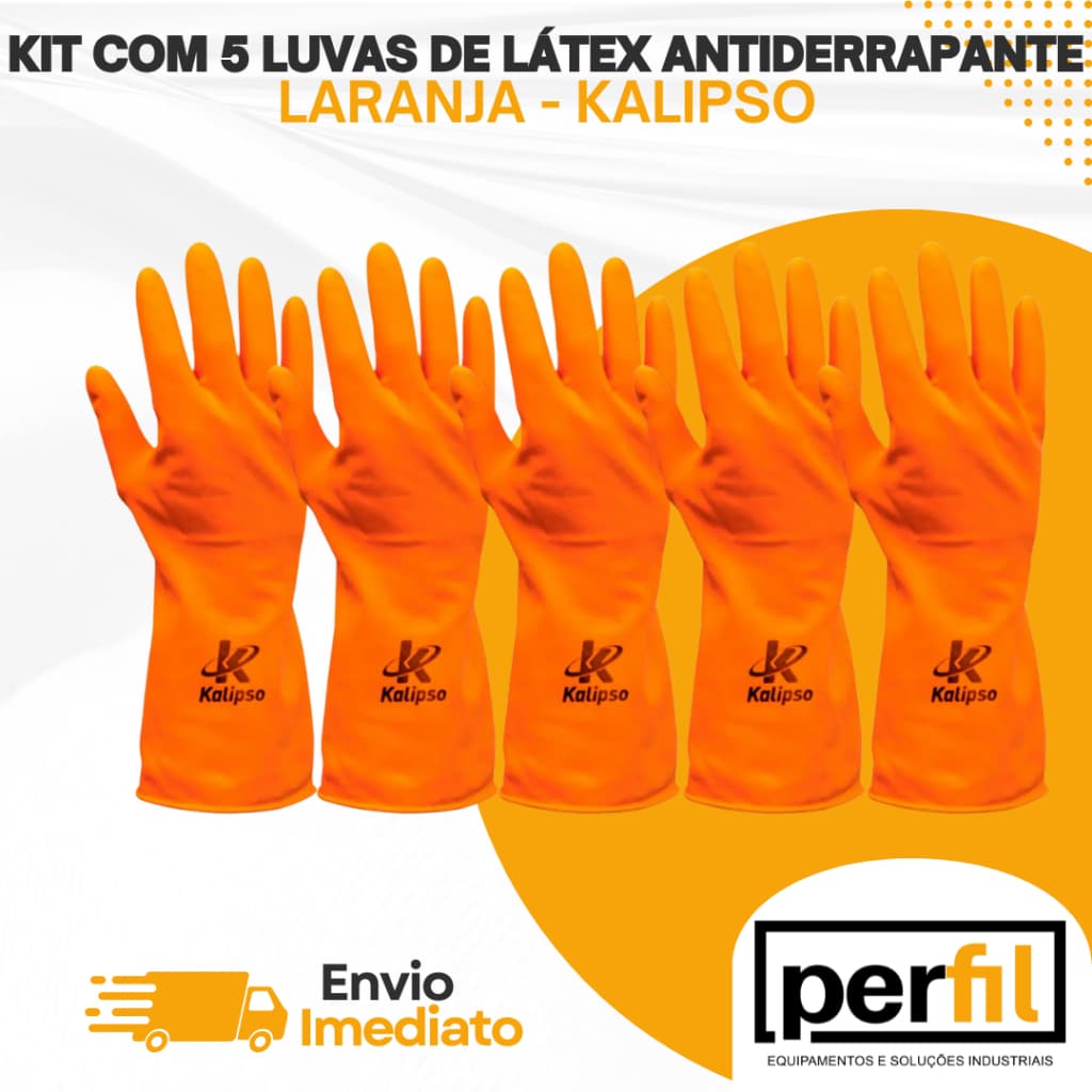 Kit 5 unidades da Luva Limpeza Látex Reforçada Max Orange Curta Kalipso Resistente