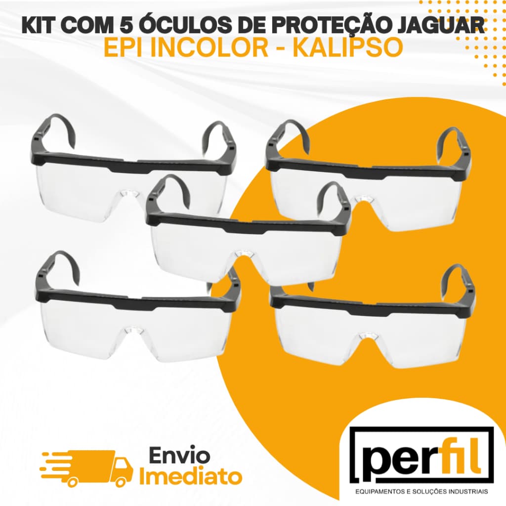 Kit 5 Óculos de Proteção EPI Jaguar Incolor Transparente