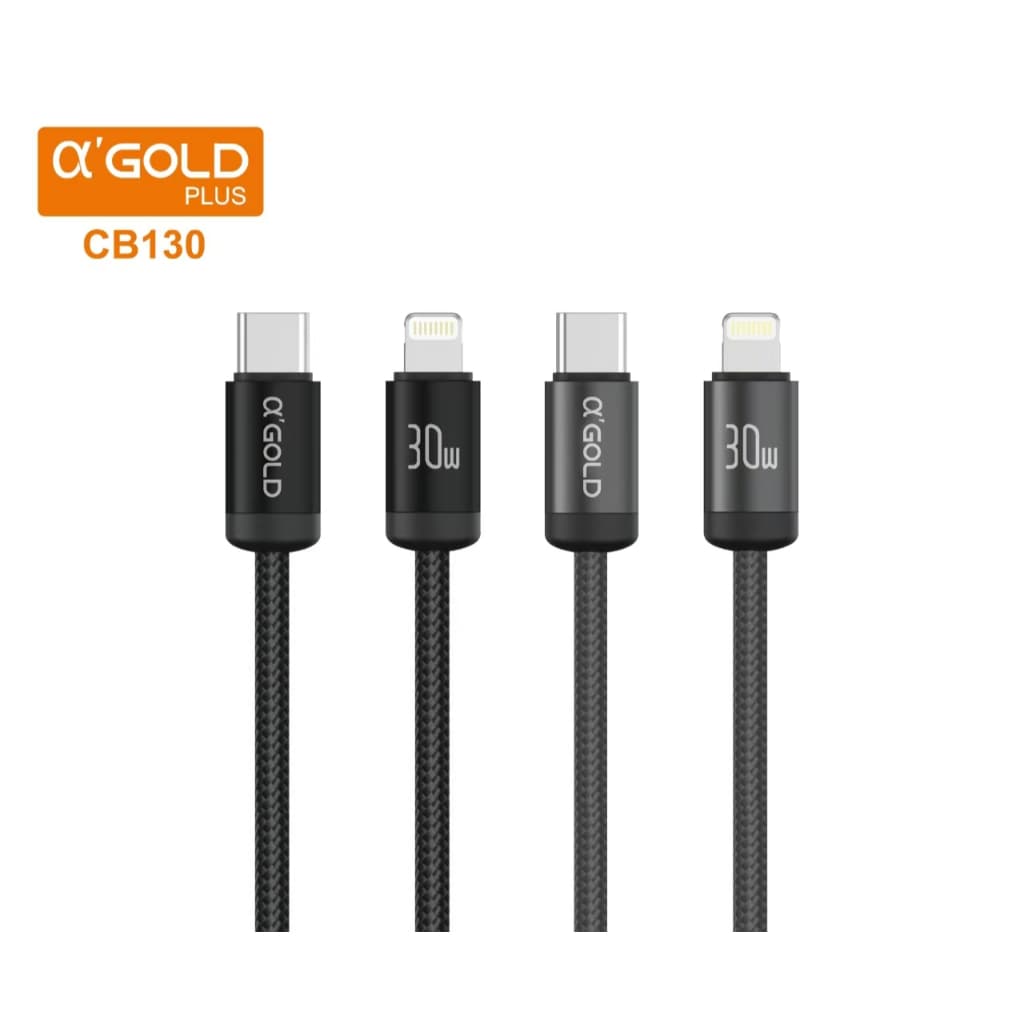 A'Gold CB130 Cabo Tipo-C Lightning Turbo 30W Carga Rapida Nailon Resistente 1 metro 480mb/s