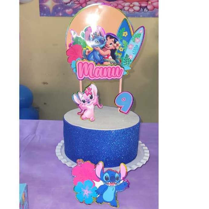 Topo de Bolo Lilo & Stitch 3D Ohana – Topper Festa Aniversário Personalizado