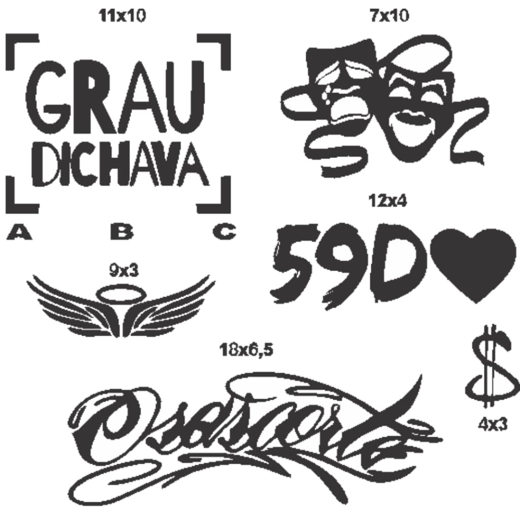 Kit 06 Adesivos GRAU DICHAVA, 59D, CHORA AGORA RIR DEPOIS, CIFRÃO, ANJO Moto, OSASCORTE