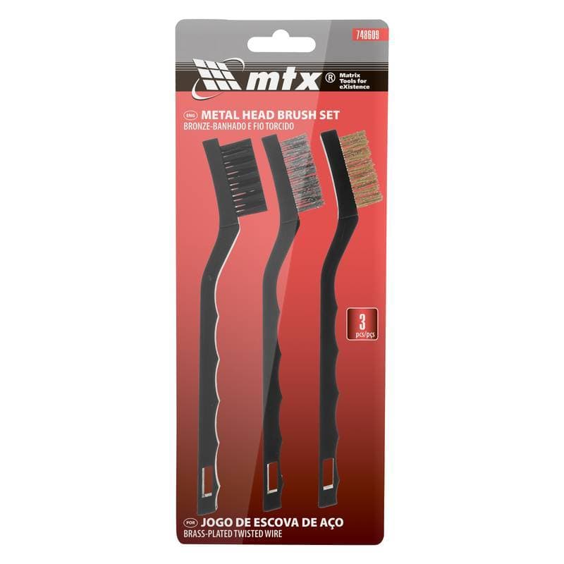 Kit 3 Mini Escovas Cerdas  De Aço Pequena Com Cabo Plastico Anatomico Limpeza