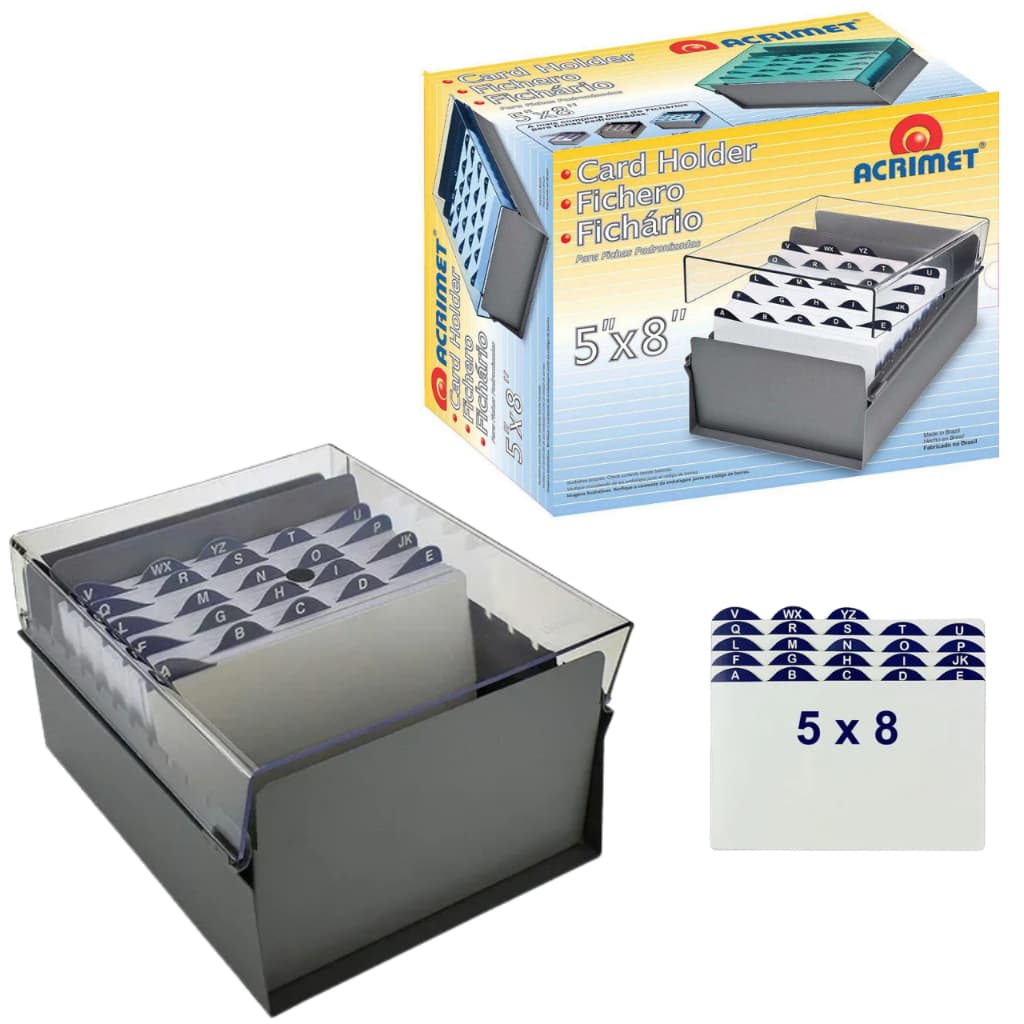 Fichário de Mesa Acrimet 5x8 com Índice A-Z Organizador de Fichas Padronizadas Escritório e Arquivo