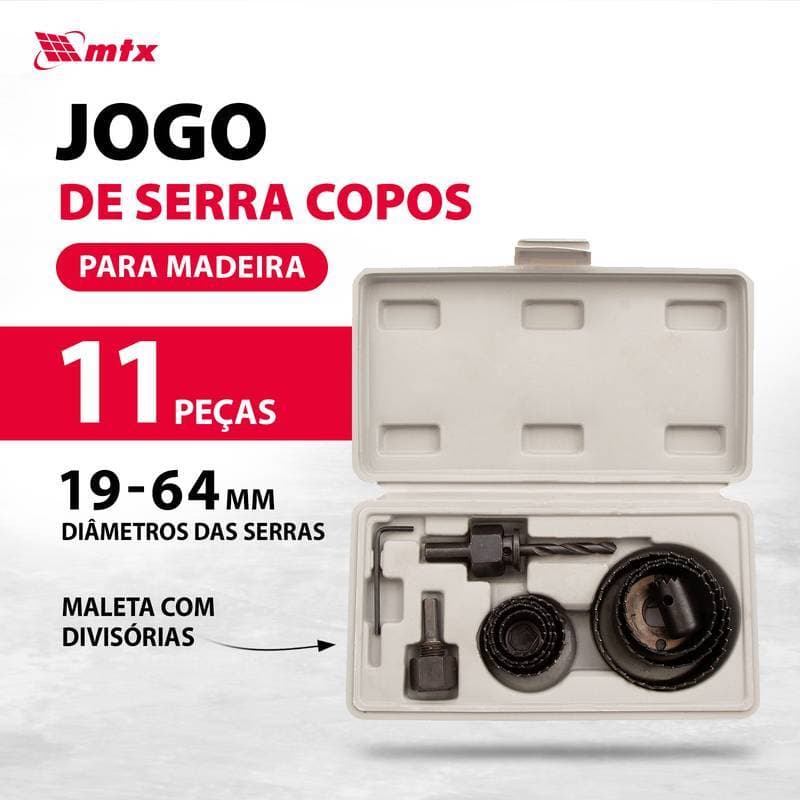 Jogo de Serras Copo para Madeira 11 Peças 19 a 64 mm + 3 Acessórios