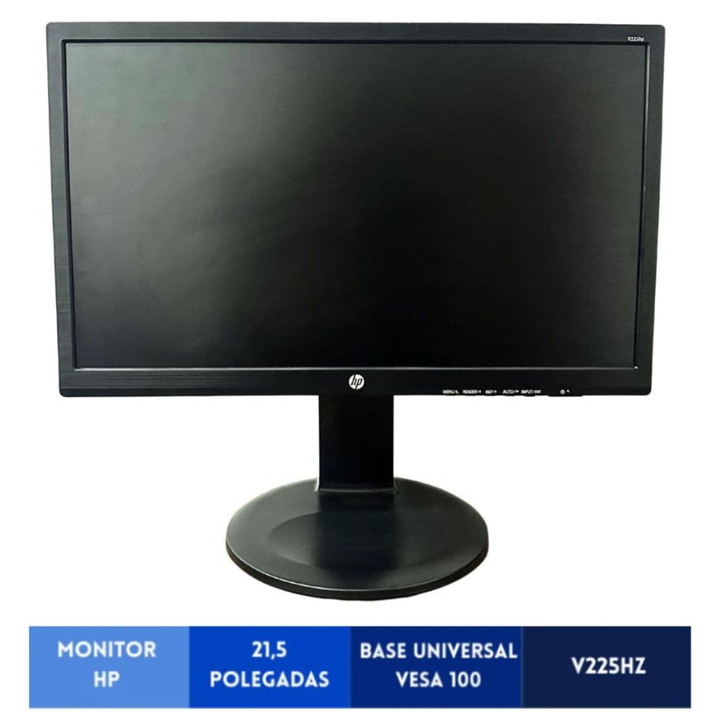 Monitor HP 21,5 " Widescreen Horizontal e Vertical Com Base Inclinável, VGA DVI DISPLAYPORT | V225HZ