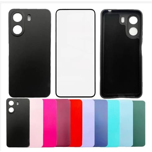 Capa Capinha+ pelicula 3D Protetora de Silicone Líquido Macio, Capa para Xiaomi Redmi 13C/ Poco C65