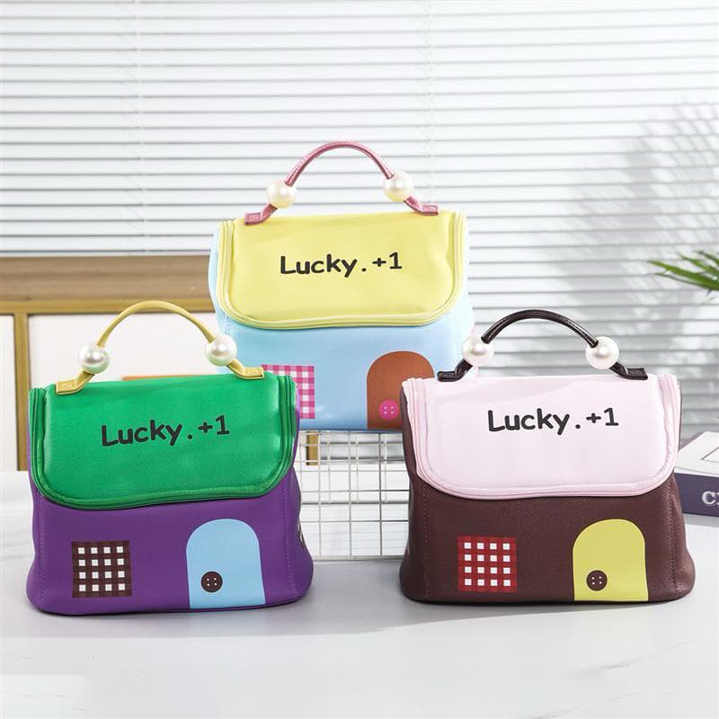 Bolsa de cosméticos combinando com a cor dopamina Lucky+001