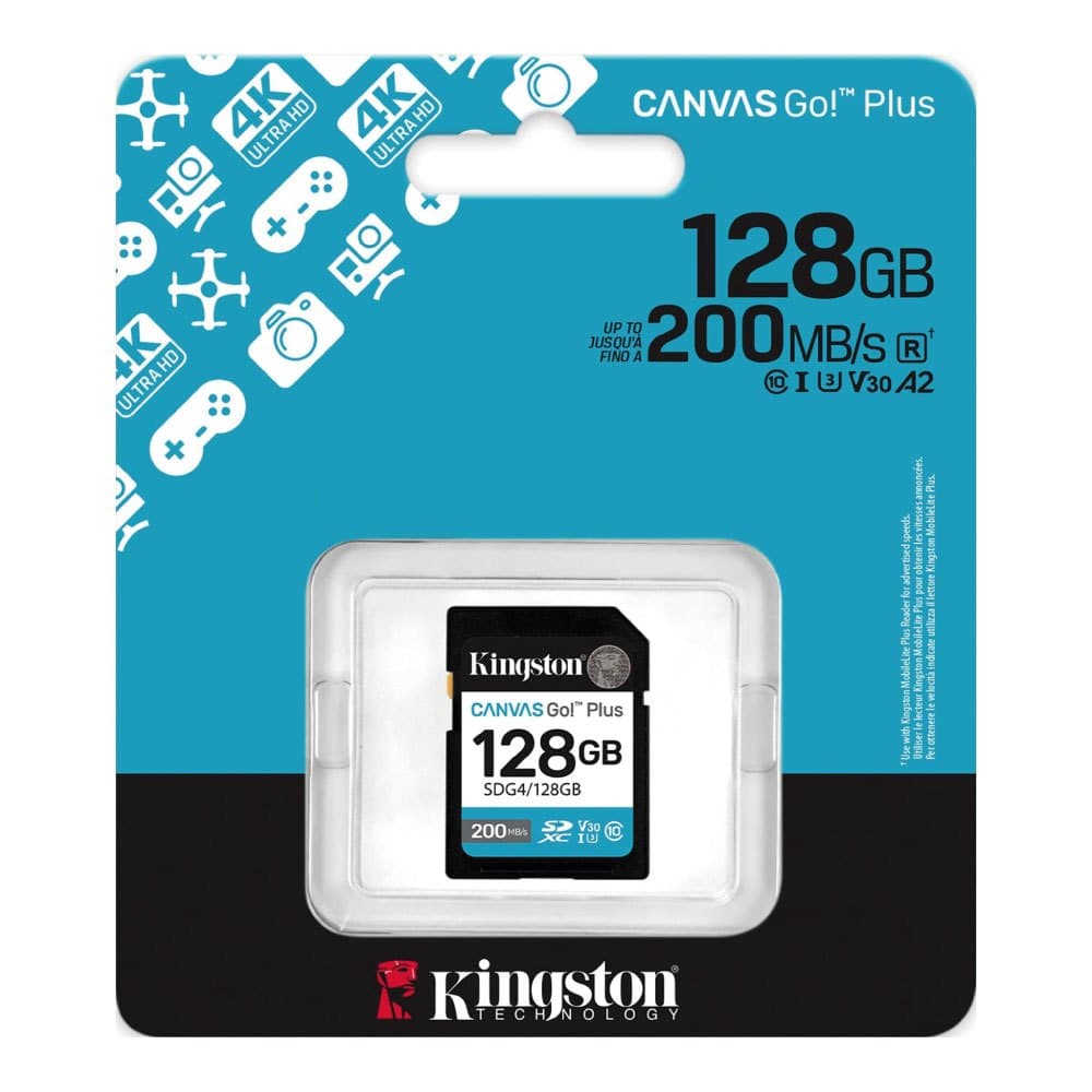 Cartão de Memória SD Kingston Canvas Go! Plus 128gb 200mb/s u3 V30 A2 Classe 10