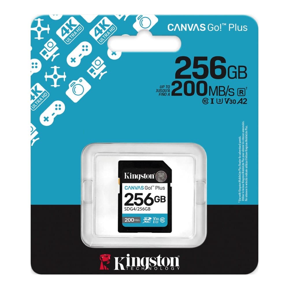 Cartão de Memória SD Kingston Canvas Go! Plus 256GB 200mb/s u3 V30 A2 Classe 10