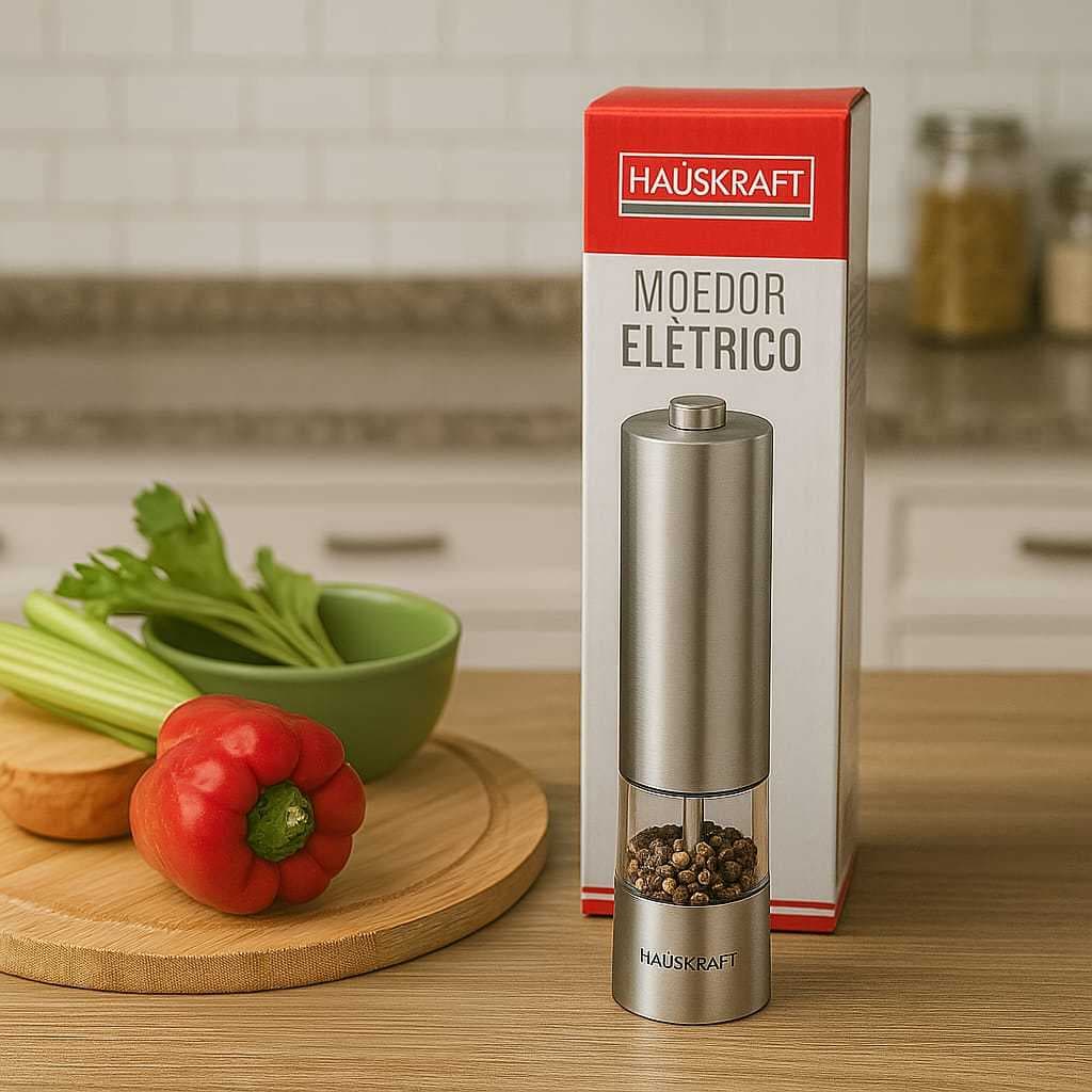 Moedor Triturador Elétrico Inox De Pimenta Sal Grosso Temperos e Especiarias Cozinha Gourmet Premium
