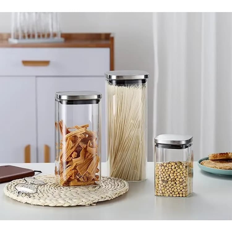 Kit Potes Vidro Herméticos 250ml Quadrado Tampa Inox Mantimentos