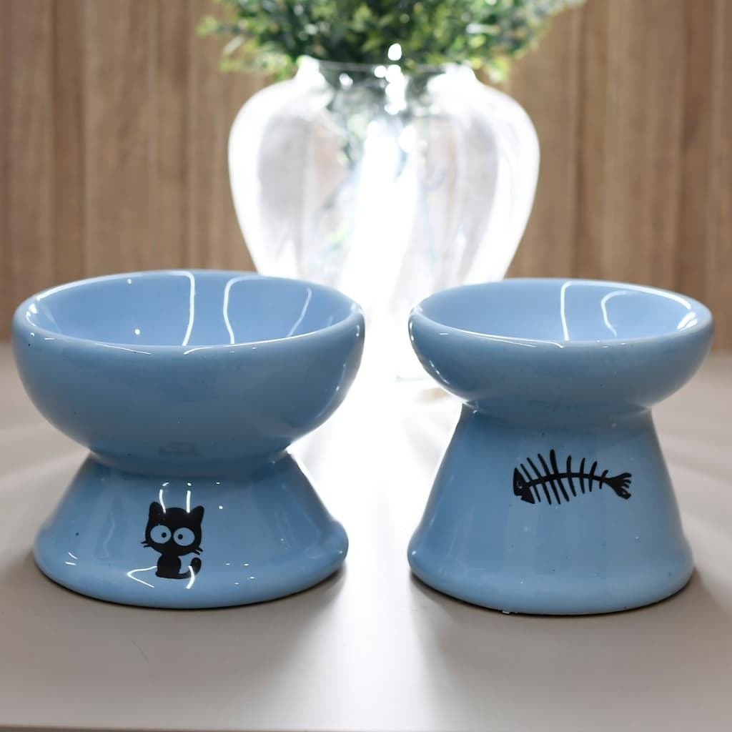 kit 2 Comedouro Elevado Higiênico para Gato Cerâmica Pratico Pet Luxo Comedouro Bebedouro ergonomico