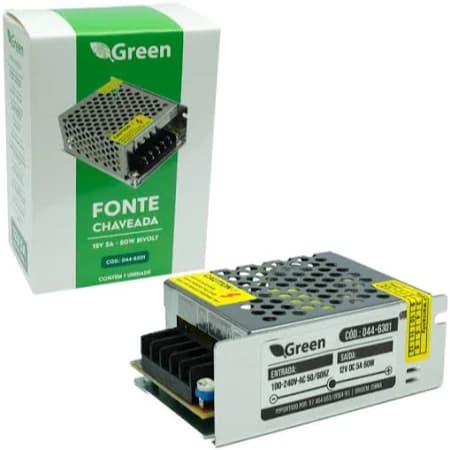 FONTE CHAVEADA METAL 12V 5A 60W BIVOLT - GREEN
