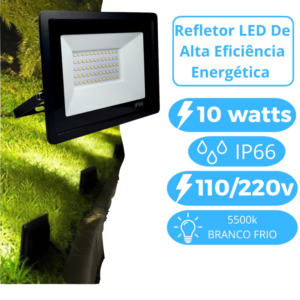 Mini Refletor Led Kit 3 Holofotes 10 Watts A Prova D'água Branco Frio 5500k Bivolt 110/220v