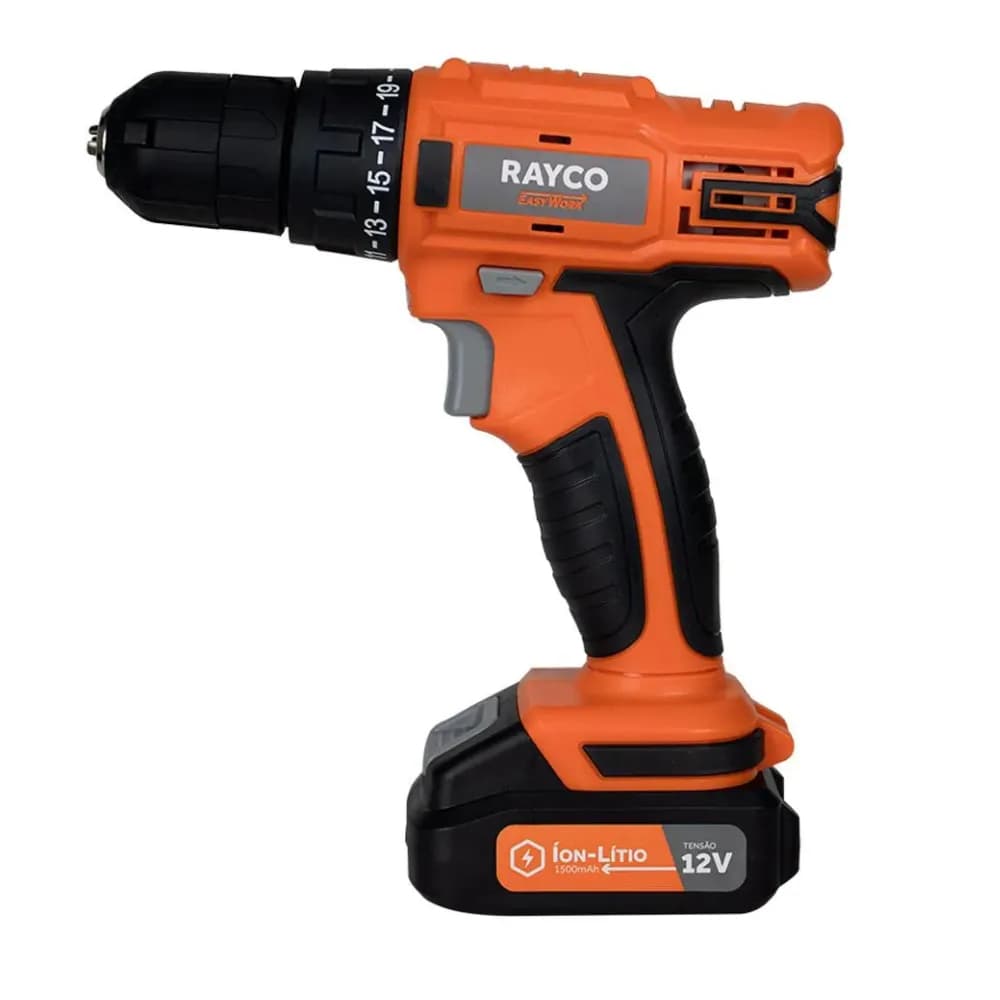 Parafusadeira Furadeira S/Fio 12V Maleta com 73 Peças Rayco