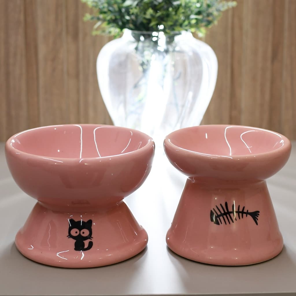 kit 2 Comedouro para Gatos Cerâmica Luxo Pet Bebedouro Elevado Ergonomico Dupla Função  Cães e Gatos
