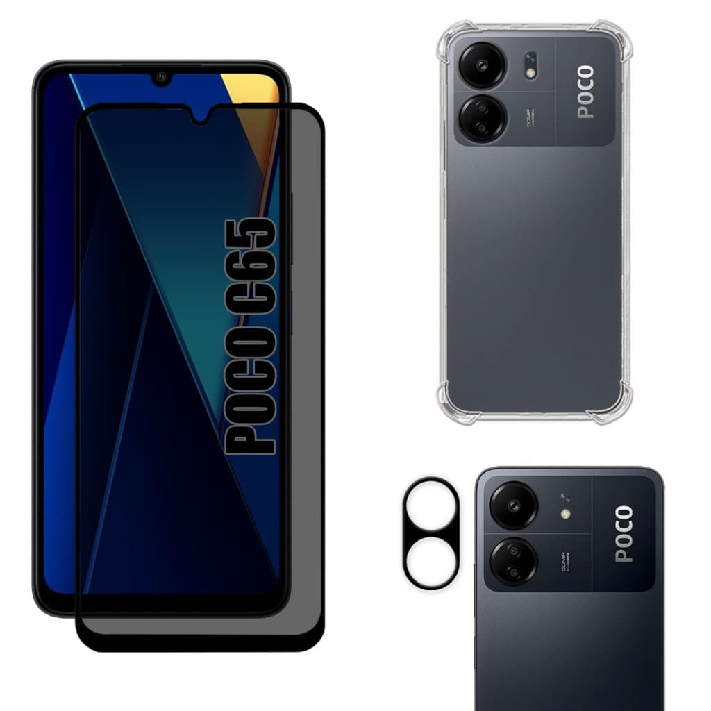 Kit Para Xiaomi Poco C65 | Película de Privacidade Fosca - Capa Anti Shock - Película da Câmera 3D