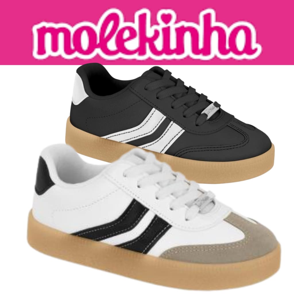 Tenis Infantil Menina Molekinha Samba Moda 2026 Branco Preto