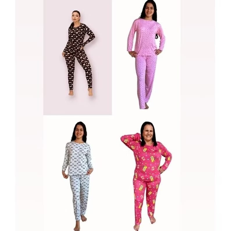 Pijama Feminino Manga longa Calça e Blusa fofos estampas diversas