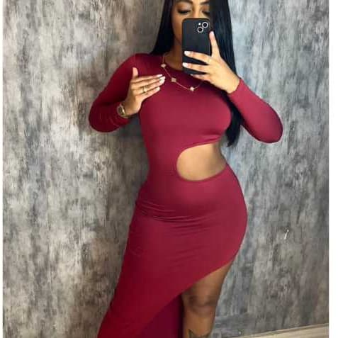 Vestido Longo Gringa Manga Longa com Fenda Abertura na Barriga