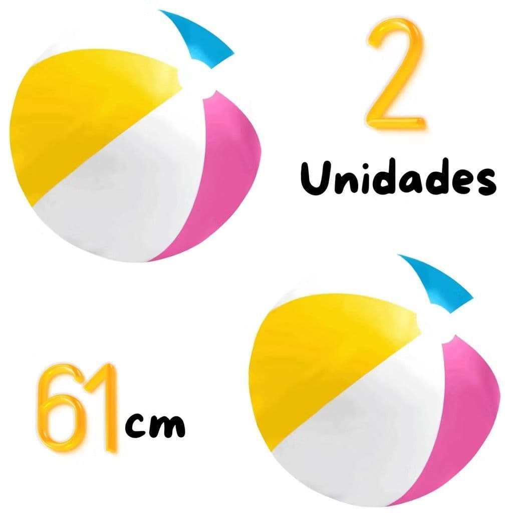 2 Bolas de Praia e Piscina Infantil Inflável Grande  61cm