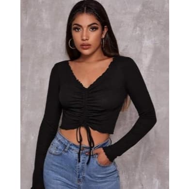 Cropped Feminino Manga Longa Drapeado Gringa