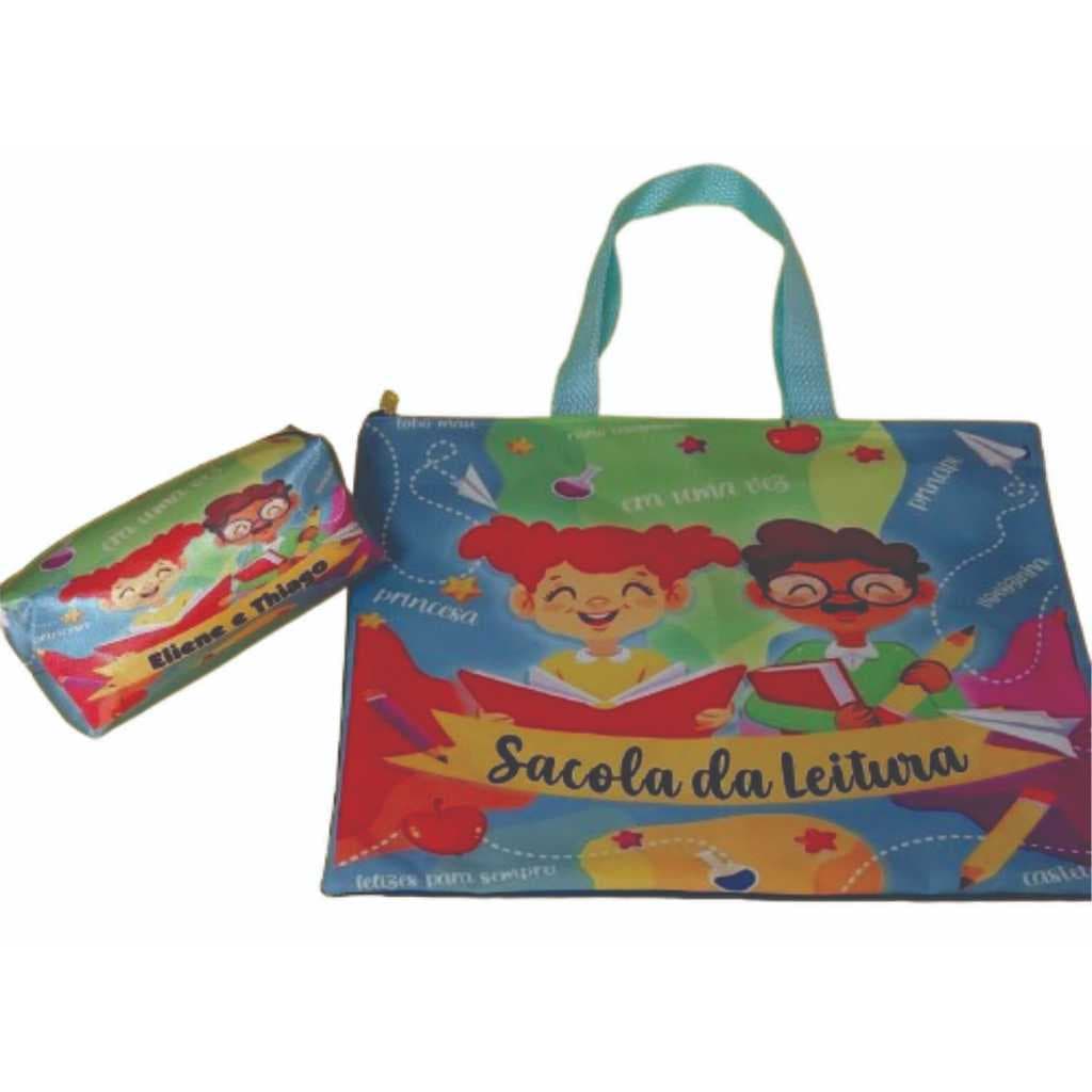 Kit Sacola Leitura + Esojo Box Sacola Viajante Bolsinha Escolar Personalizado Todos Temas