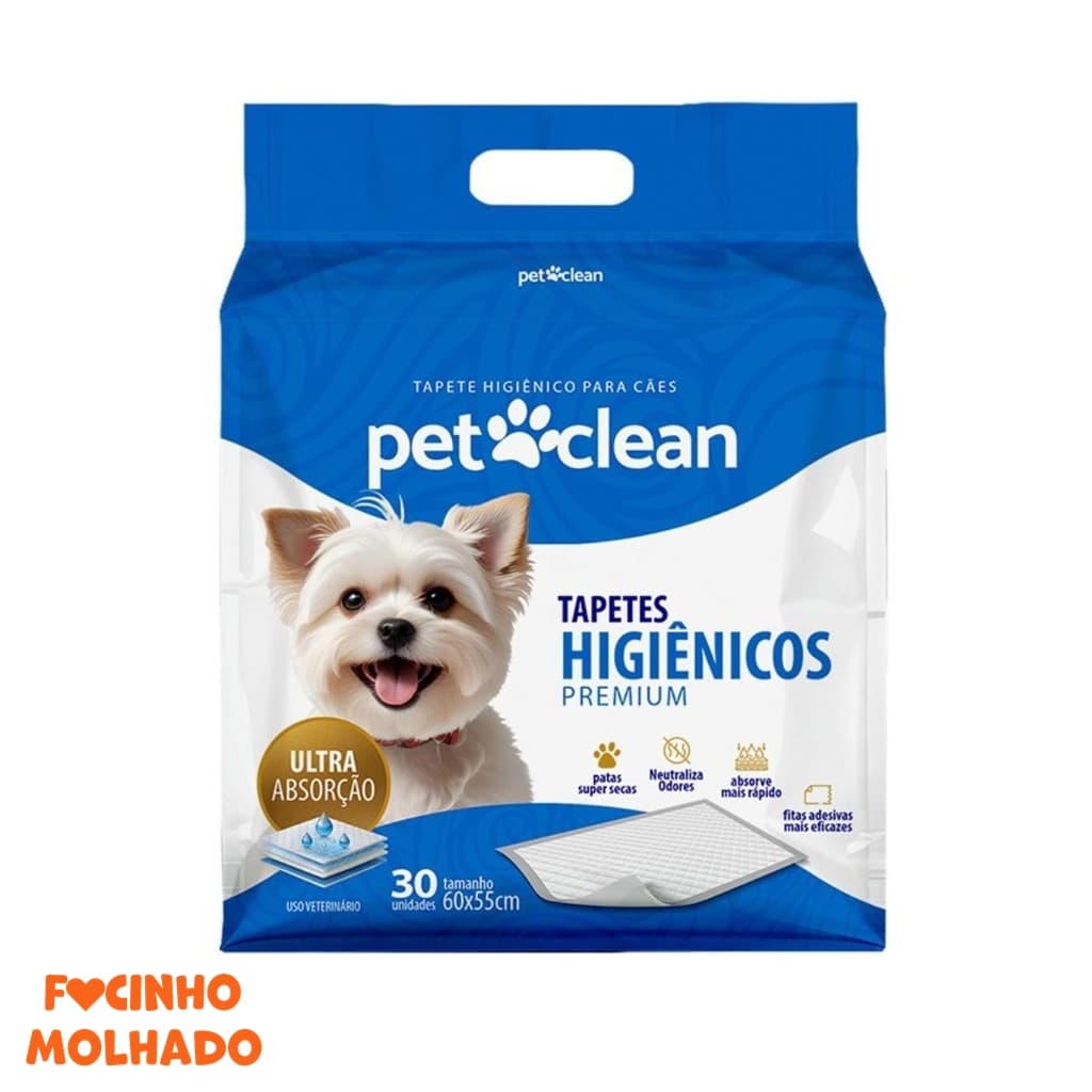 Tapete Higiênico Descartável para Cachorro Pet Clean 60x55cm - 30 Unidades