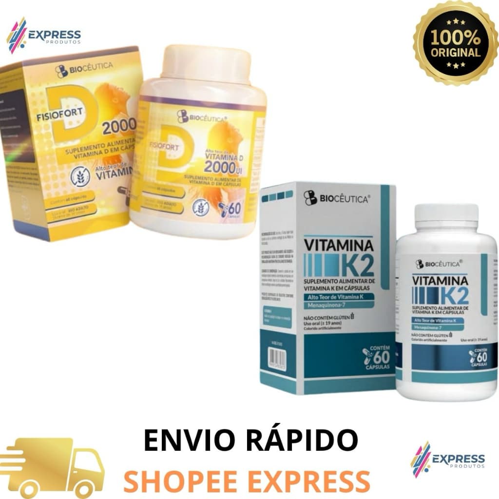 Kit Vitamina D + Vitamina k2 60 Cápsulas Biocêutica Sem Glúten 0,74g Combo