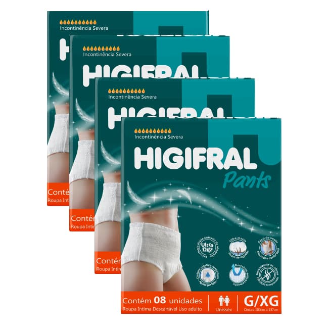 kit 32un Roupa Intima Pants  Fralda Geriátrica Higifral com Alta Absorção 4Pcts