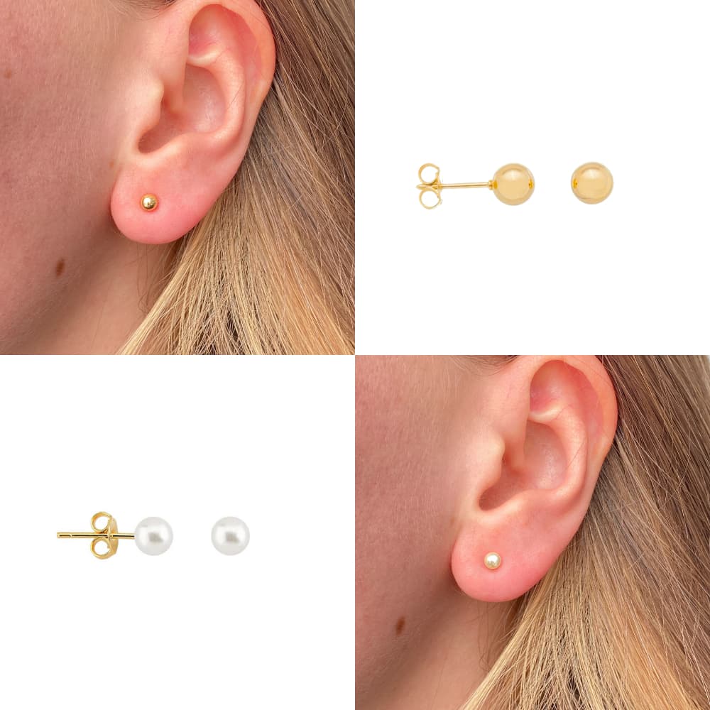 Brinco pequeno bolinha ou pérola pequena folheado a ouro 18k
