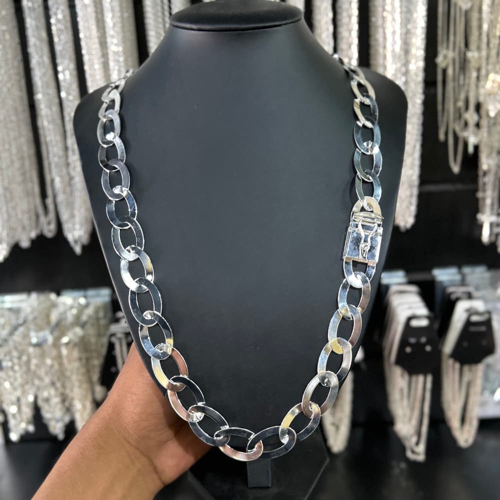 Cordão Corrente Prata Laminada 16mm Feixo Gaveta Prata 925 mista