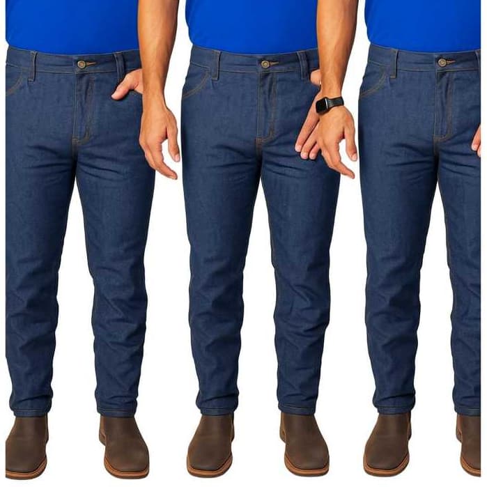 KIT 3 Calça Jeans Masculina Tradicional Para Trabalho Reta Serviço sem Lycra Elastano Uniform