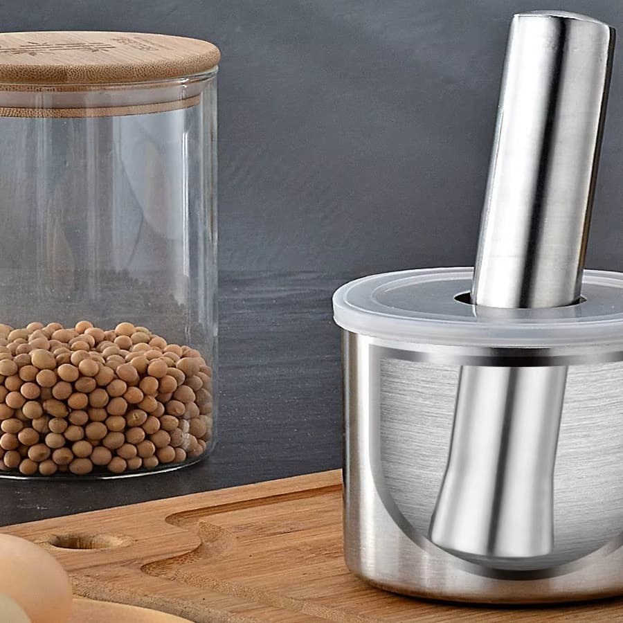Pilão E Mortar 100% Inox Base Antiderrapante Para Temperos