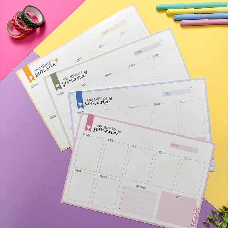 Planner Semanal Magnético | Lousa Lembrete Imã Geladeira Porta Recados Anotação Semanal Mensal