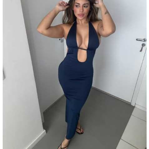 Vestido Longo Feminino Decote e Fenda Suplex Grosso