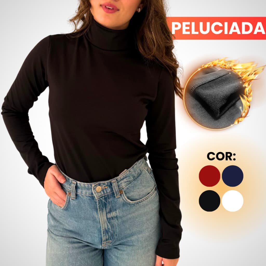 Blusa Feminina Cacharrel Peluciada Flanelada Grossa Suplex Premium Manga Longa Gola Alta Modeladora