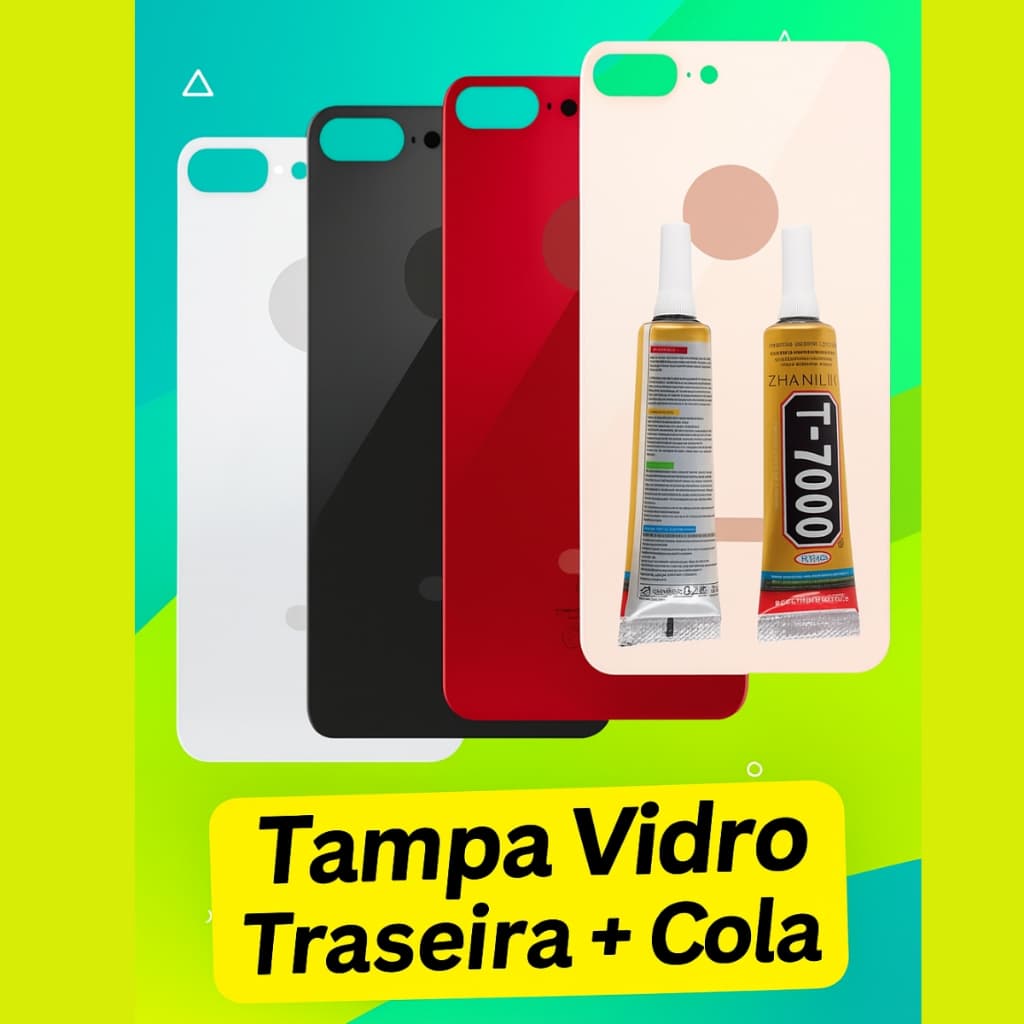 Tampa Traseira Para iPhone 8 Plus + Cola Aleatório B7000 Ou T7000 15ml (Envio Imediato)