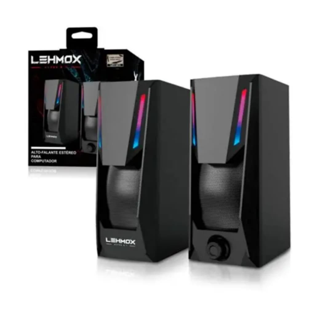 Caixa de Som Gamer para PC USB com Iluminação Led RGB LEHMOX - LEY-1873