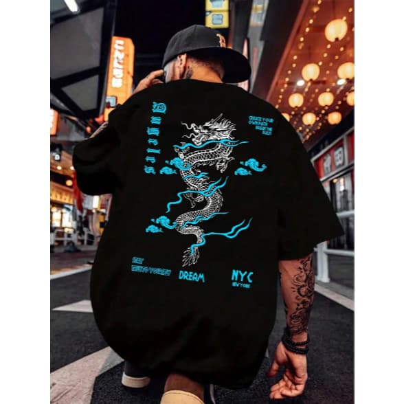 Camiseta Feminina Masculina Estampada 100% Algodão Estampa Dragão Cyberpunk