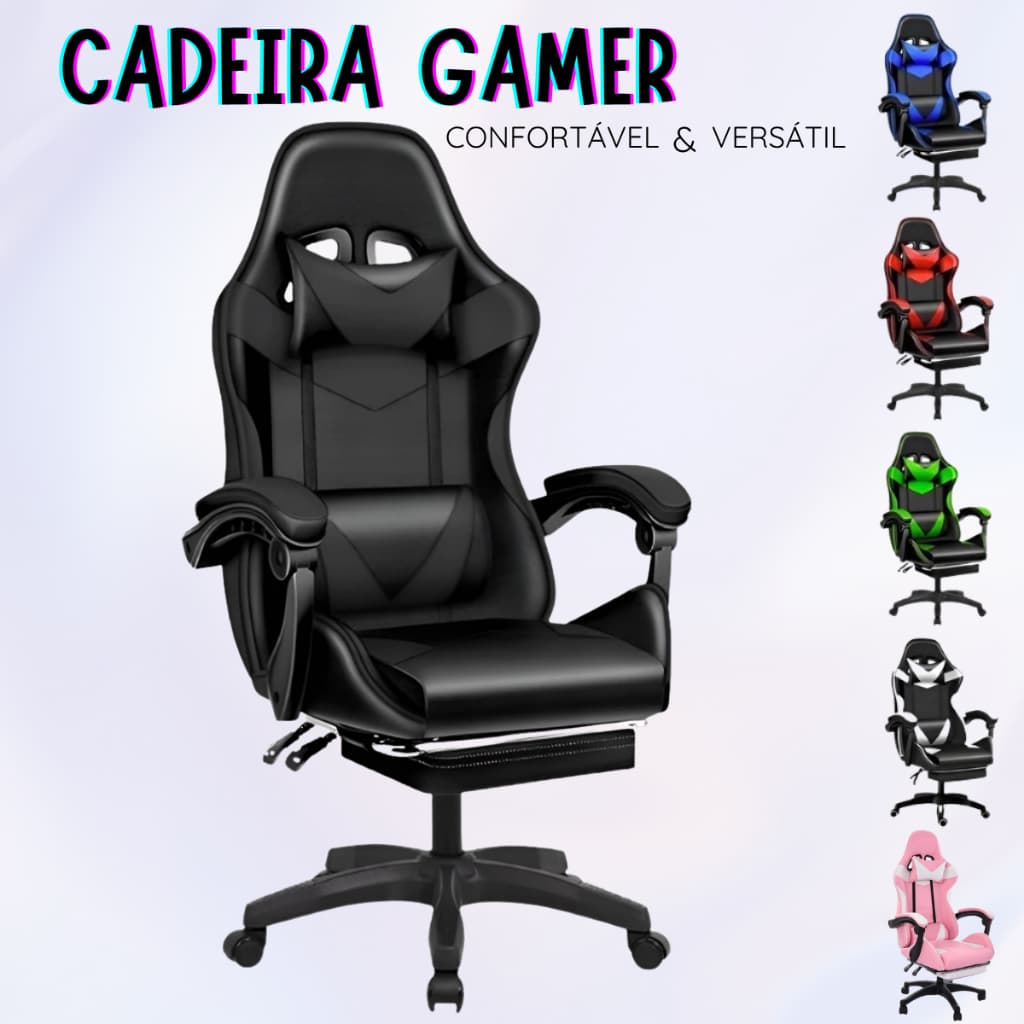 Cadeira Escritório Gamer Ergonômica Reclinável Confortável Com Rodinha E Apoio Para Os Pés