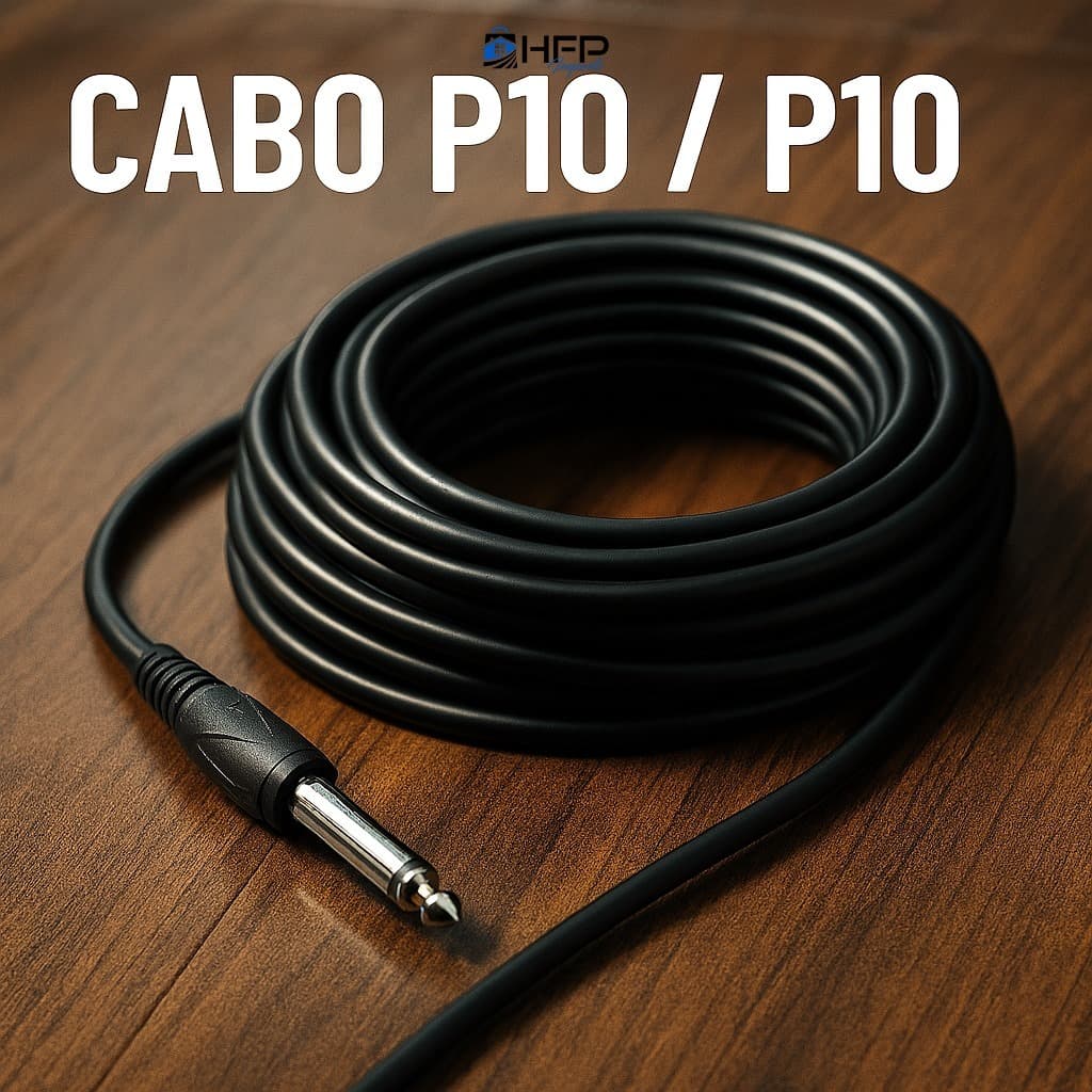 Cabo de Áudio Mono P10 para  P10 5 Metros Profissional Alta resistência para Instrumentos e Mesas de som