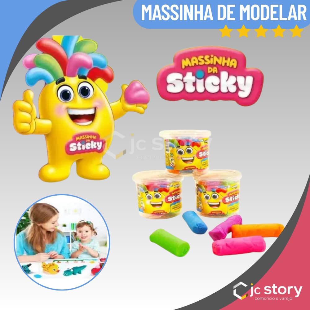 Massinha Infantil Sticky Com 01 Pote com 5 unidade Colorida e Perfumada Cores Sortidas