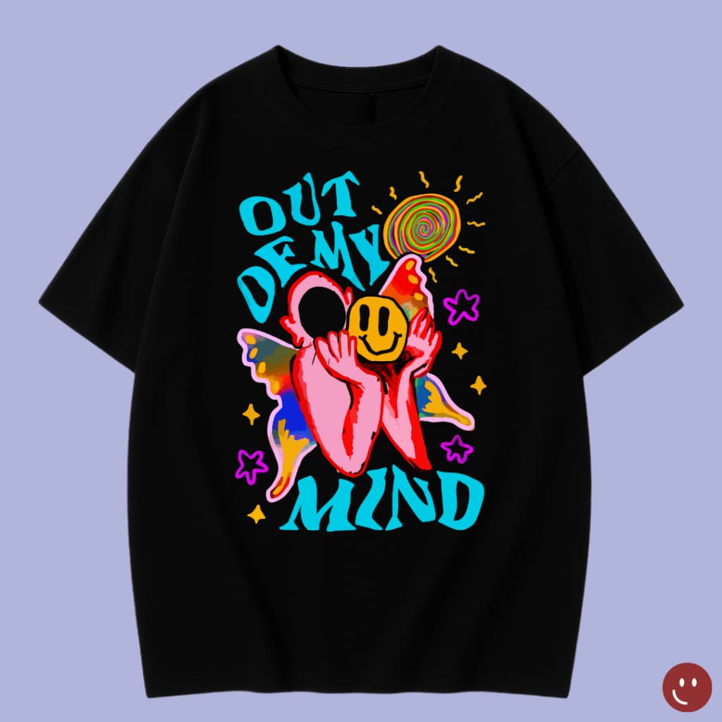 Camiseta Out of My Mind – Estampa Psicodélica Colorida Unissex